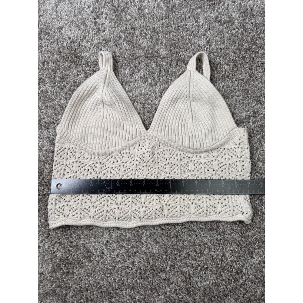 Hunter & Brown Cream Crochet Knit V-Neck Crop Top Boho Festival Tank Large